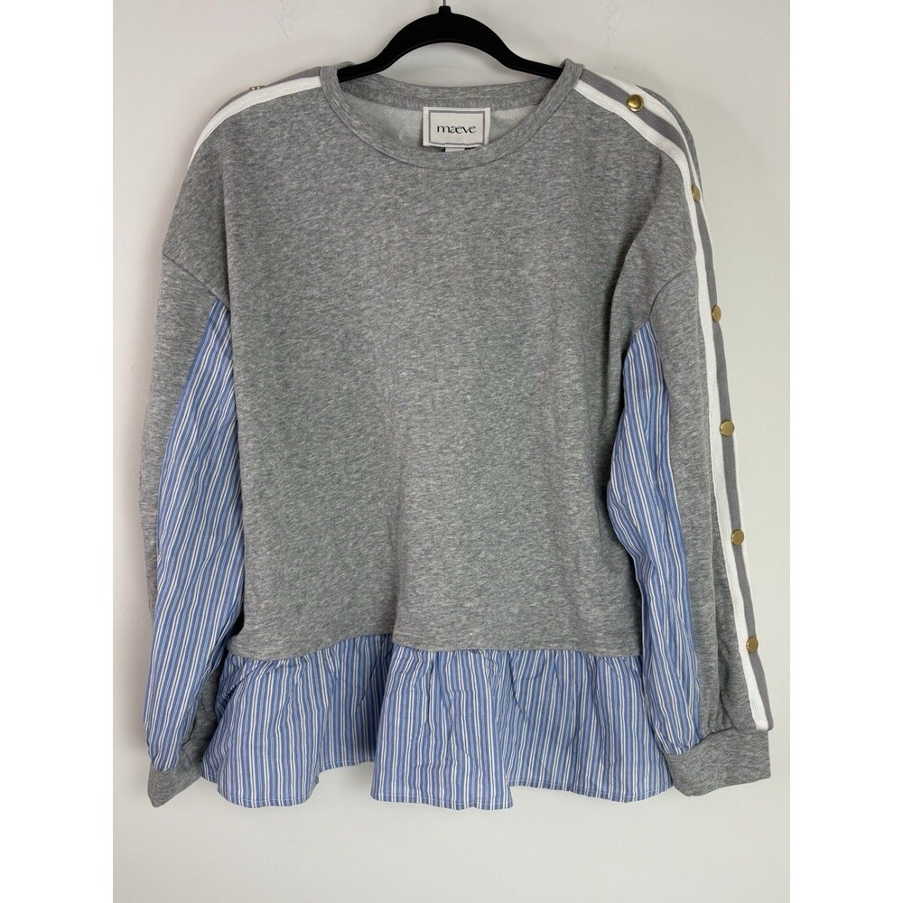 Maeve Anthropologie Twofer Peplum Striped Sleeve Sweatshirt (Size M) Layered